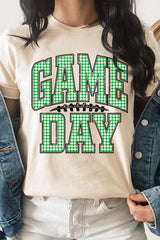US3001-E3128 Green Gingham Game Day Graphic Tee $12.5