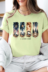 US3001P-E3204 Savior Is Born Nativity Graphic Plus Tee $16