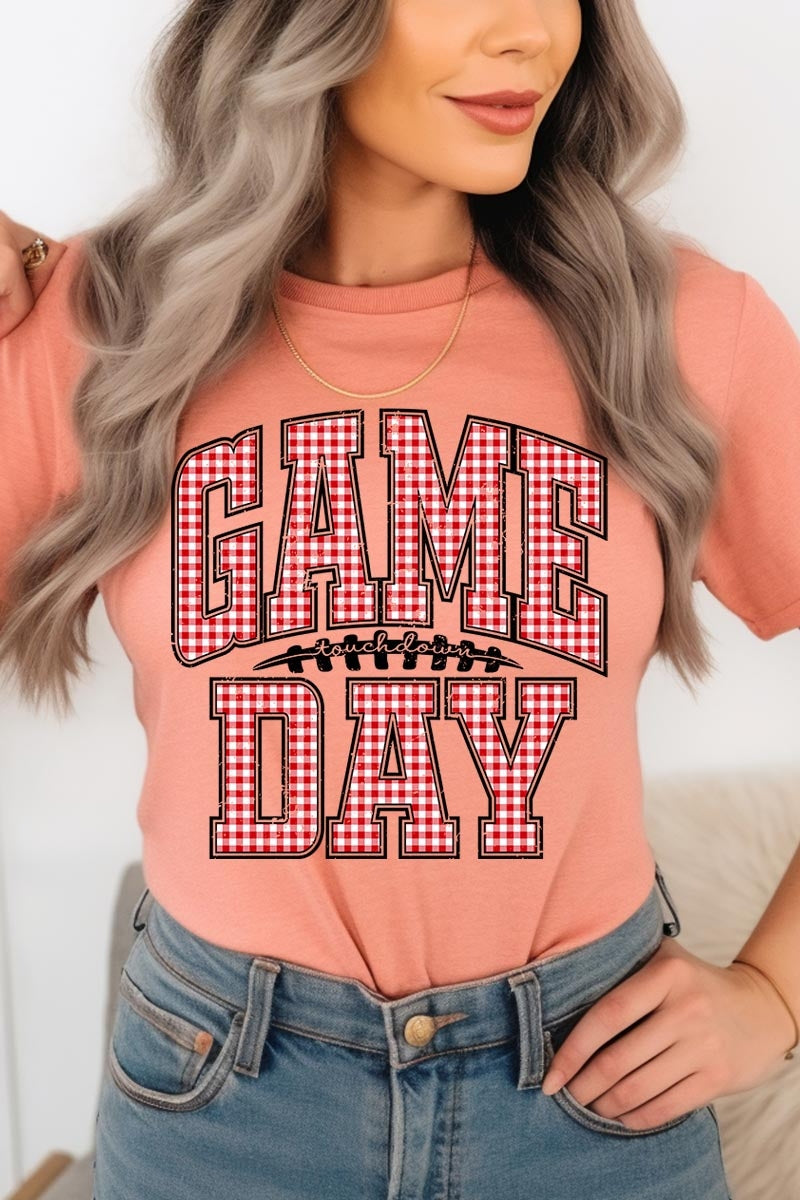 US3001-E3126 Red Gingham Game Day Graphic Tee $12.5