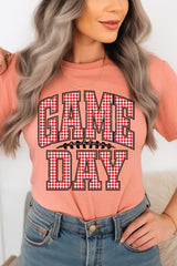 US3001P-E3126 Red Gingham Game Day Graphic Plus Tee $16