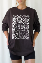 UL240-E3177 Skeleton Hands Zebra Graphic Long Sleeve Tee $13.75