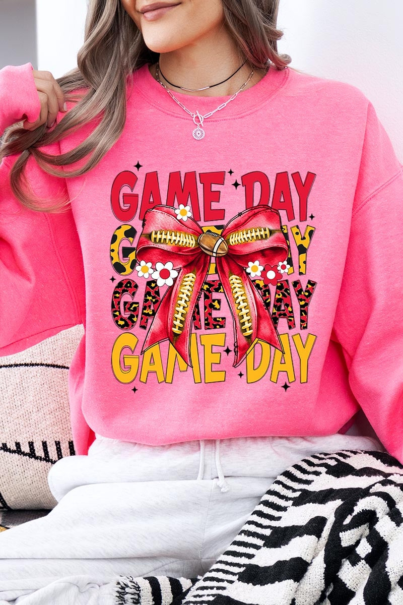 UL180P-E3091 Red Yellow Football Game Day Bow Plus Sweatshirt $25