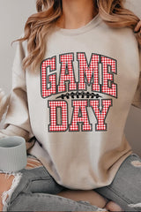 UL180P-E3126 Red Gingham Game Day Graphic Plus Sweatshirt $25