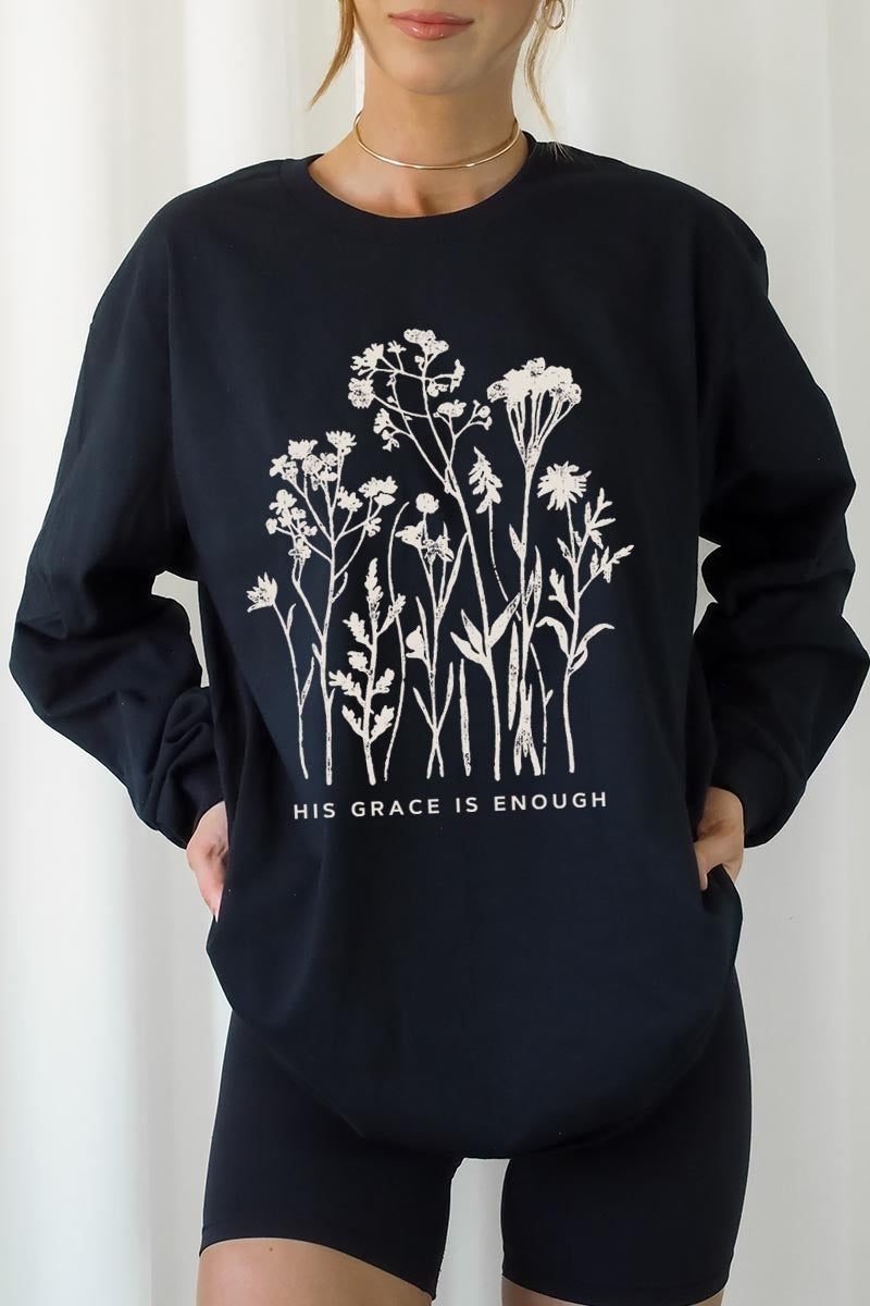 UL240-E3146 Christian Wildflower Graphic Long Sleeve Tee $13.75