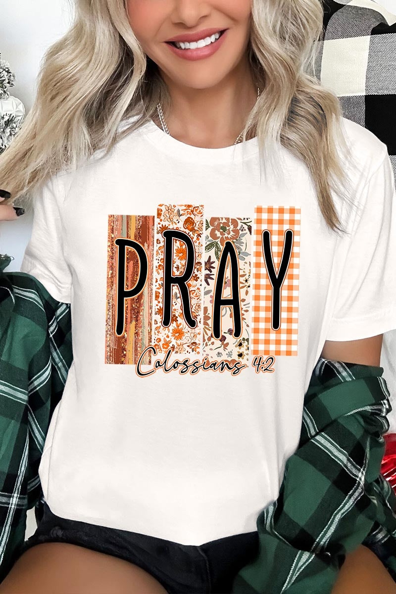 US3001P-E3166 Pray Fall Christian Graphic Plus Tee $16
