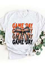 US3001P-E3088 Orange Black Football Game Day Bow Plus Tee $16