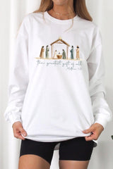 UL240P-E3183 Nativity Gift Graphic Plus Long Sleeve Tee $17