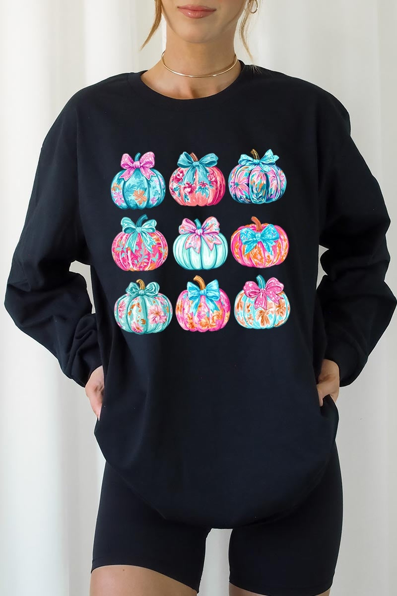 UL240P-E3137 Coquette Pumpkin Graphic Plus Long Sleeve Tee $17