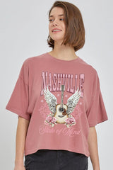 CTS-E3157 Nashville Rose Graphic Relaxed Crop Top $11