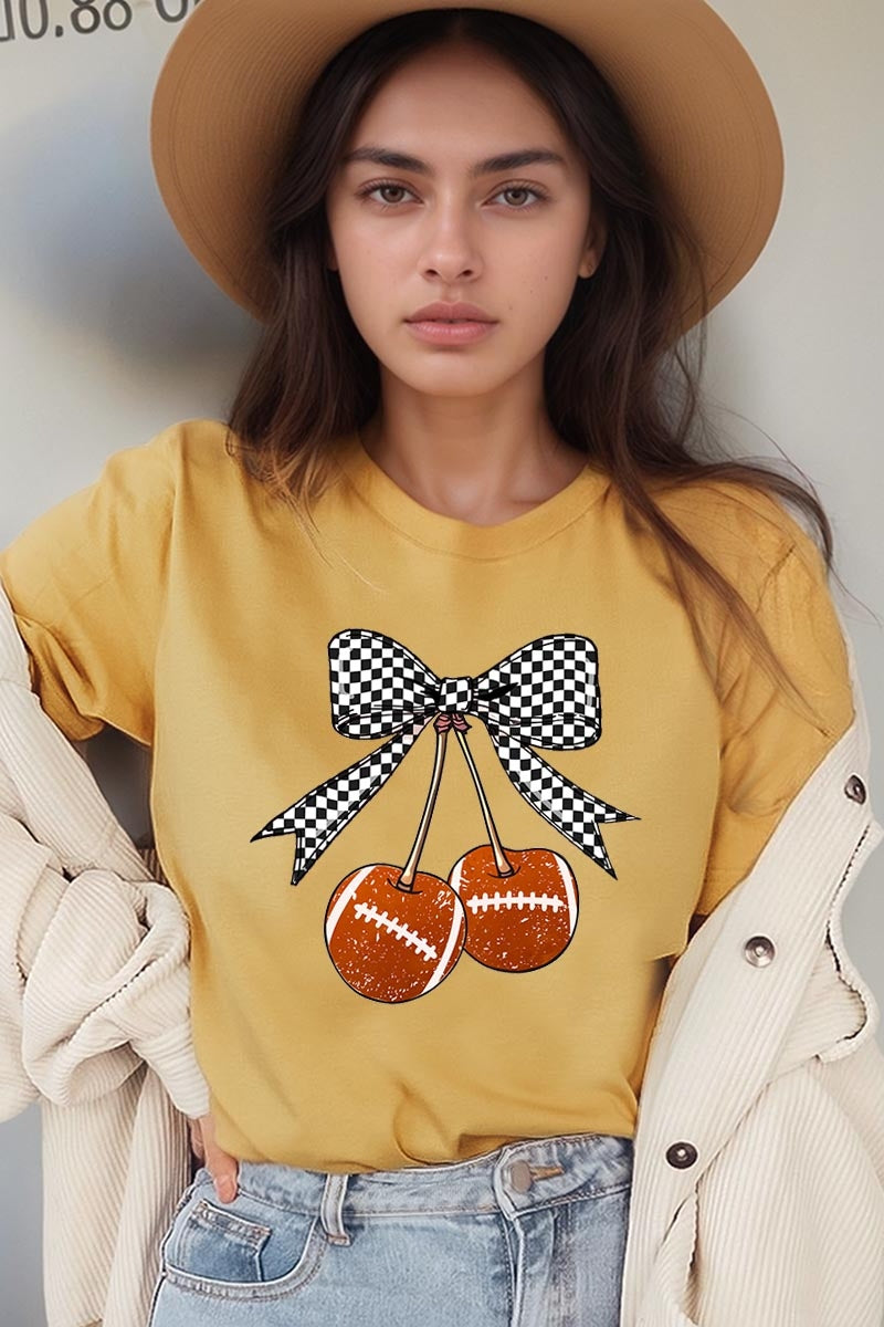 US3001-E3055 Football Cherries Graphic Tee $12.5
