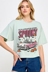 CTS-E3142 Spooky Skeleton Graphic Relaxed Crop Top $11