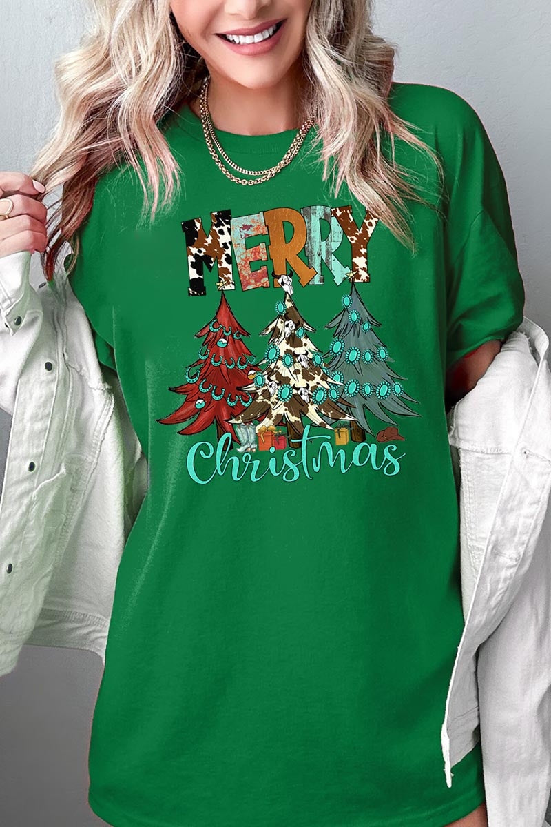 5000-E3200 Merry Christmas Trees Graphic Heavy Cotton Tee $9
