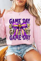 UL180P-E3092 Purple Yellow Football GameDay Bow Plus Sweatshirt $25