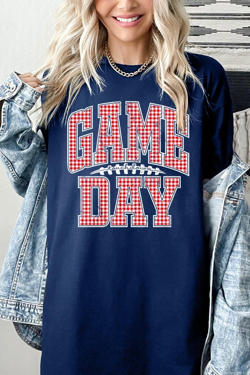 5000-E3126 Red Gingham Game Day Graphic Heavy Cotton Tee $9