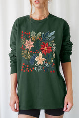 UL240-E3186 Floral Christmas Graphic Long Sleeve Tee $13.75