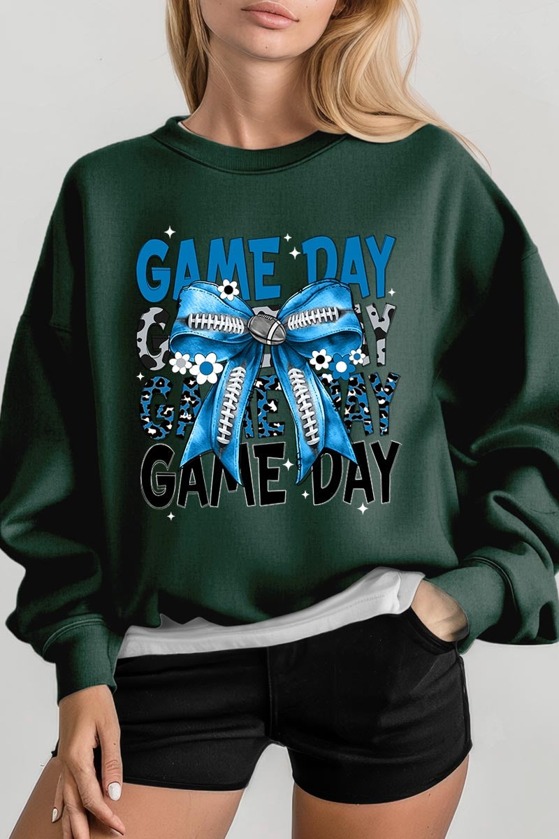 UL180-E3089 Blue Silver Football Game Day Bow Sweatshirt $20