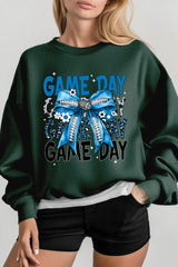 UL180P-E3089 Blue Silver Football Game Day Bow Plus Sweatshirt $25