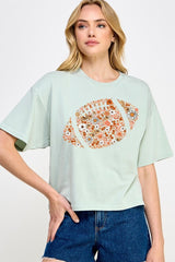 CTS-E3133 Floral Football Graphic Relaxed Crop Top $11