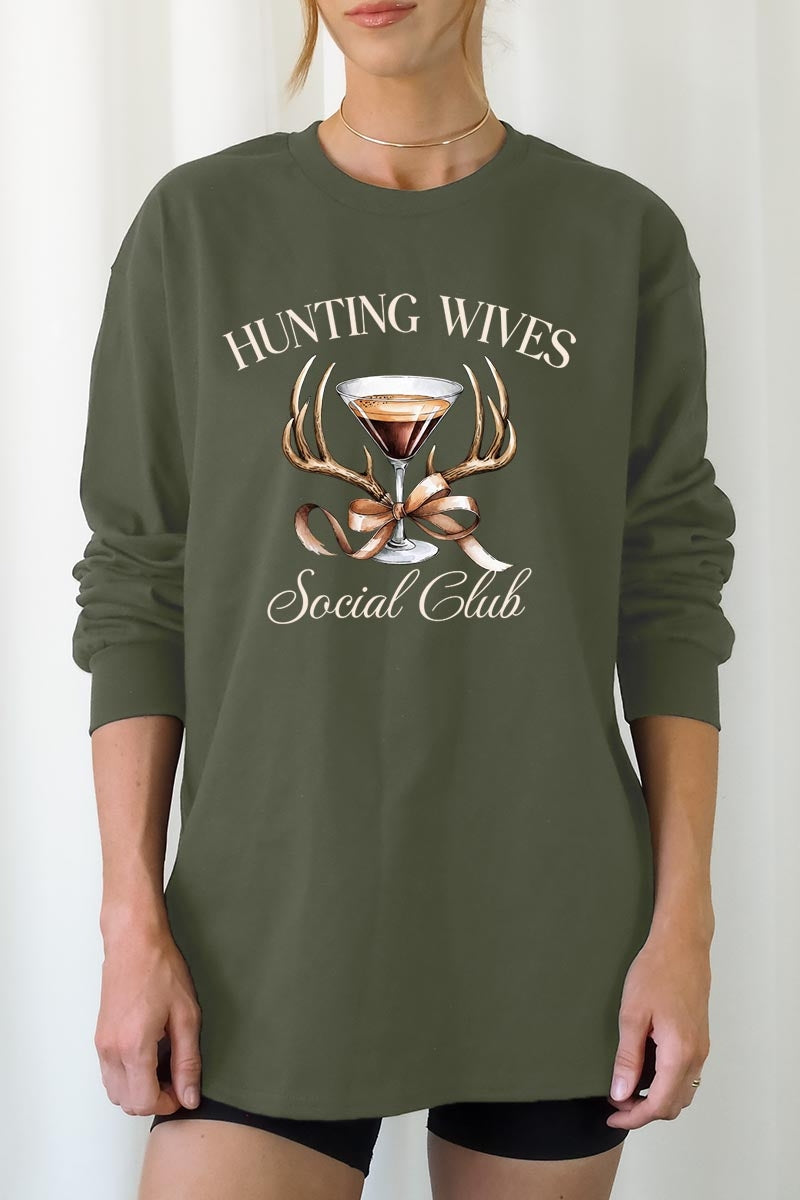 UL240-E3191 Hunting Wives Social Club Graphic Long Sleeve Tee $13.75