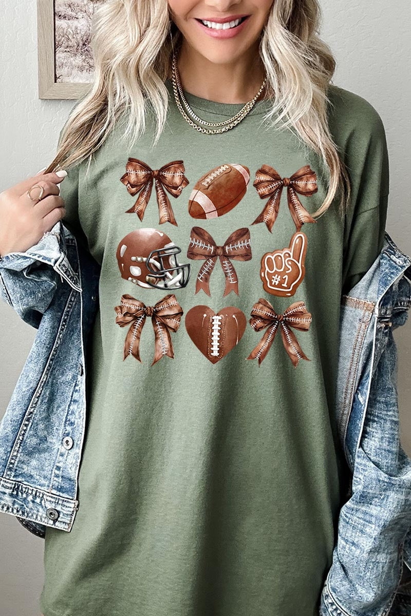 5000-E3054 Cute Football and Bow Graphic Heavy Cotton Tee $9