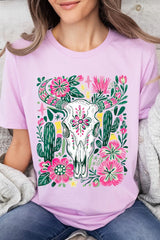 US3001P-E3086 Western Floral Cow Skull Graphic Plus Tee $16