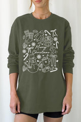 UL240-E3181 Christmas Doodle Graphic Long Sleeve Tee $13.75