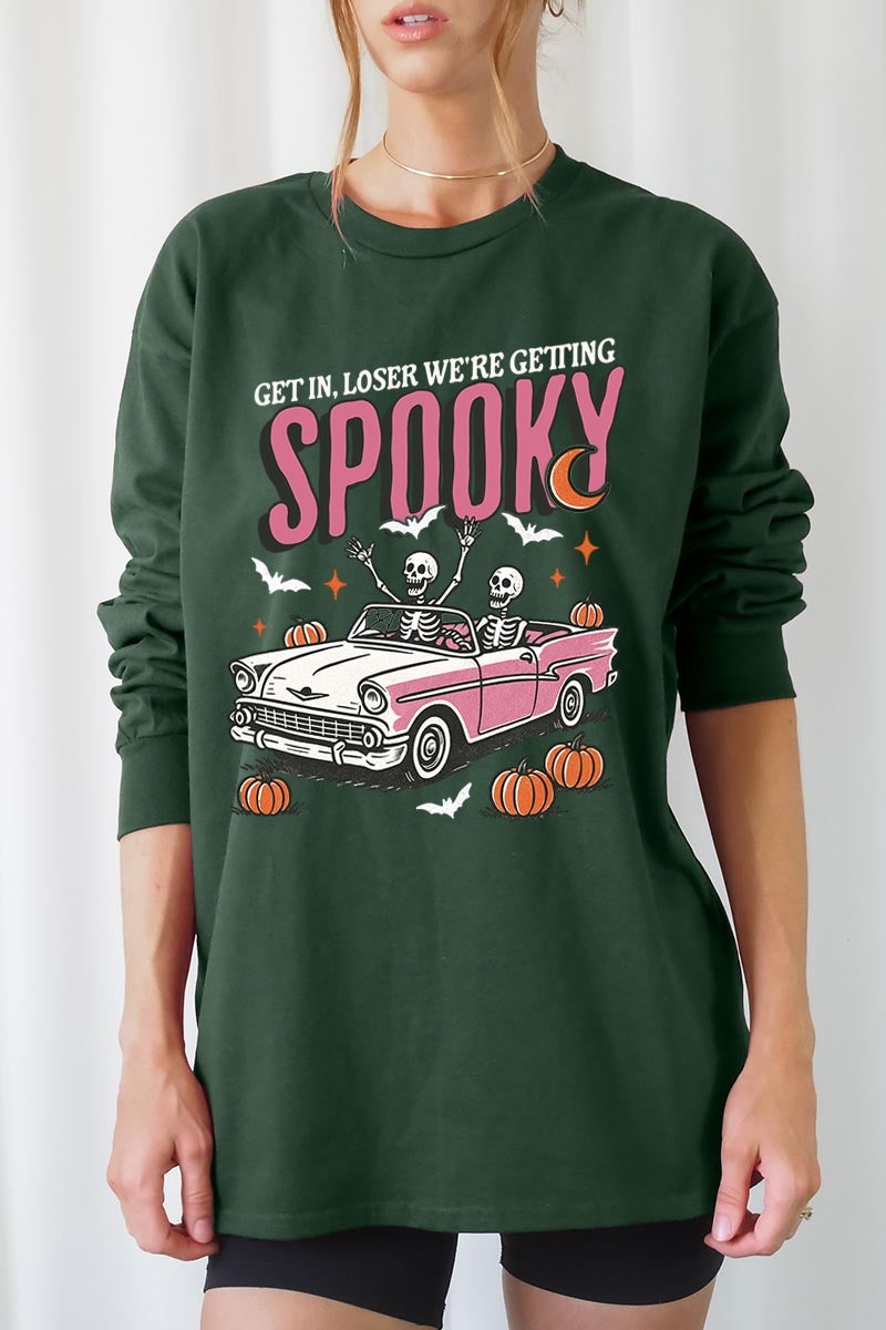 UL240P-E3142 Spooky Skeleton Graphic Plus Long Sleeve Tee $17