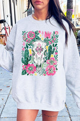 UL180-E3086 Western Floral Cow Skull Graphic Sweatshirt $20
