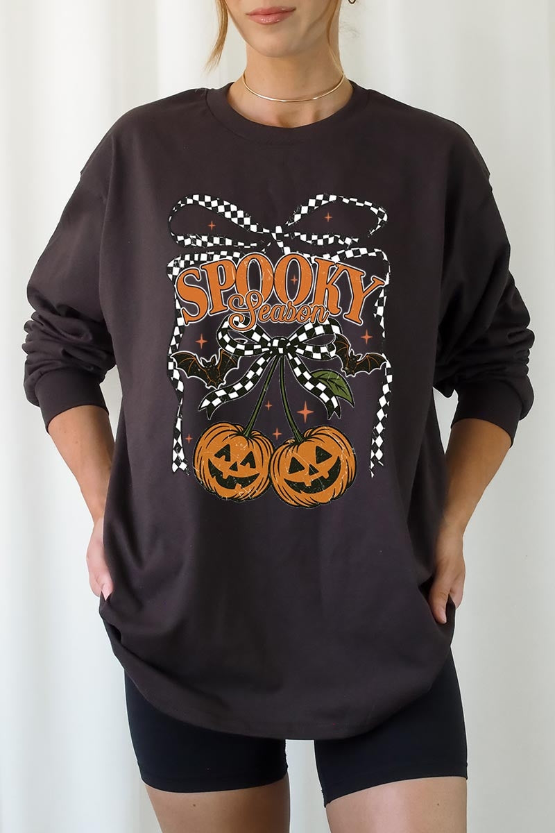 UL240-E3085 Pumpkin Cherries Graphic Long Sleeve Tee $13.75