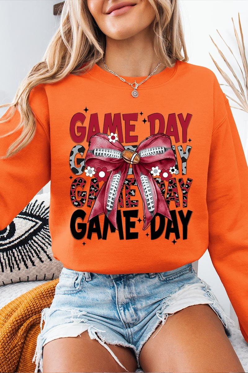 UL180P-E3093 Red Silver Football Game Day Bow Plus Sweatshirt $25