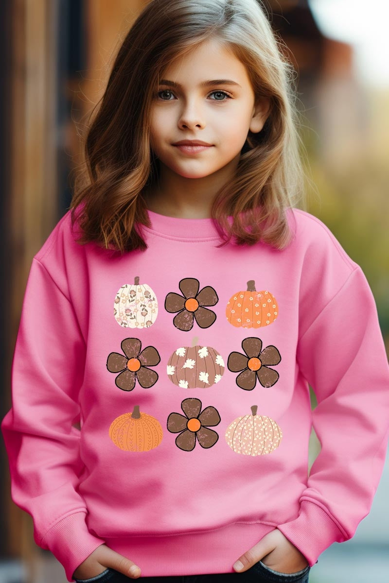 UL180B-E3117Z Pumpkins & Flowers Fall Kids Graphic Sweatshirt $20
