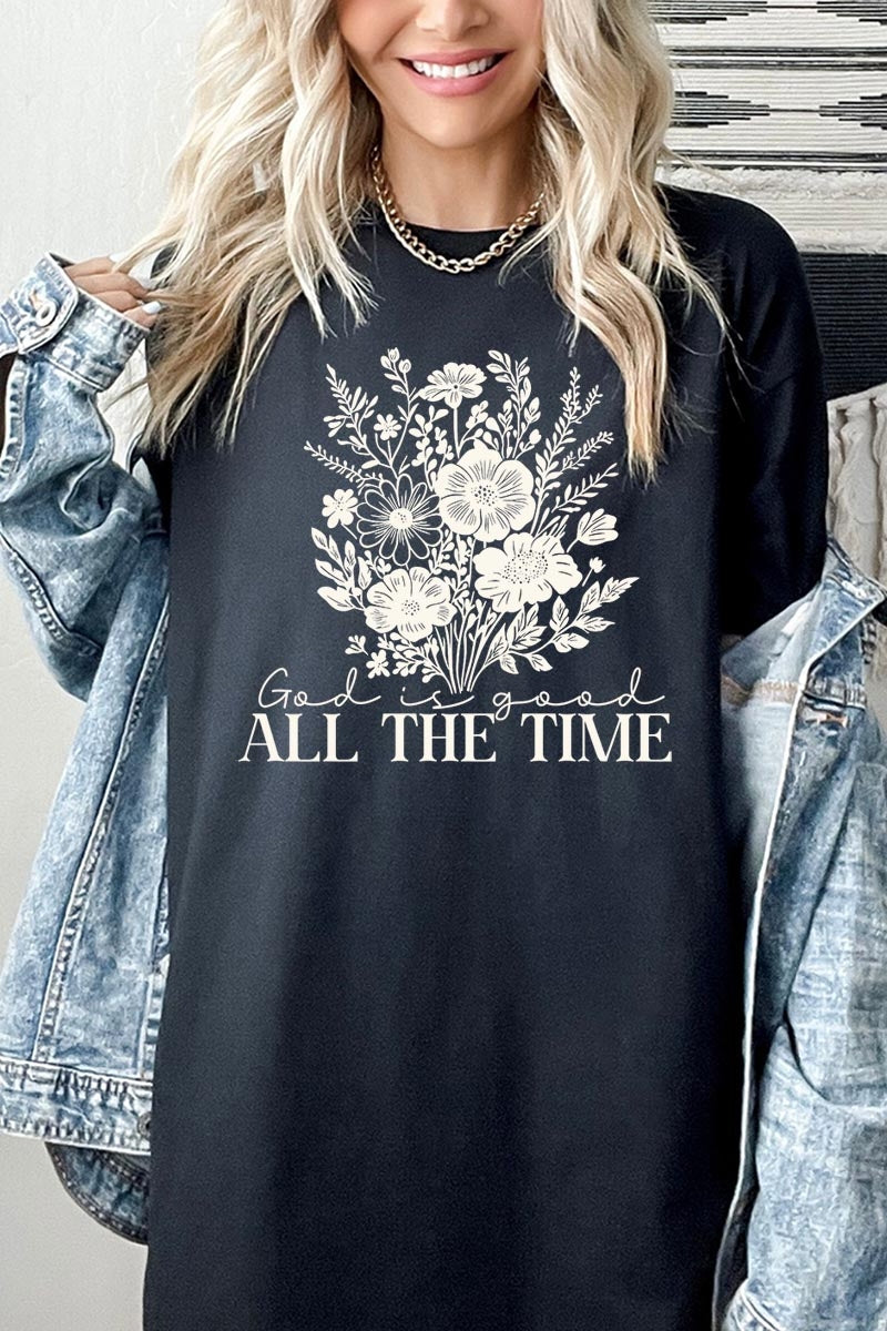 5000-E3116 God Is Good Floral Graphic Heavy Cotton Tee $9