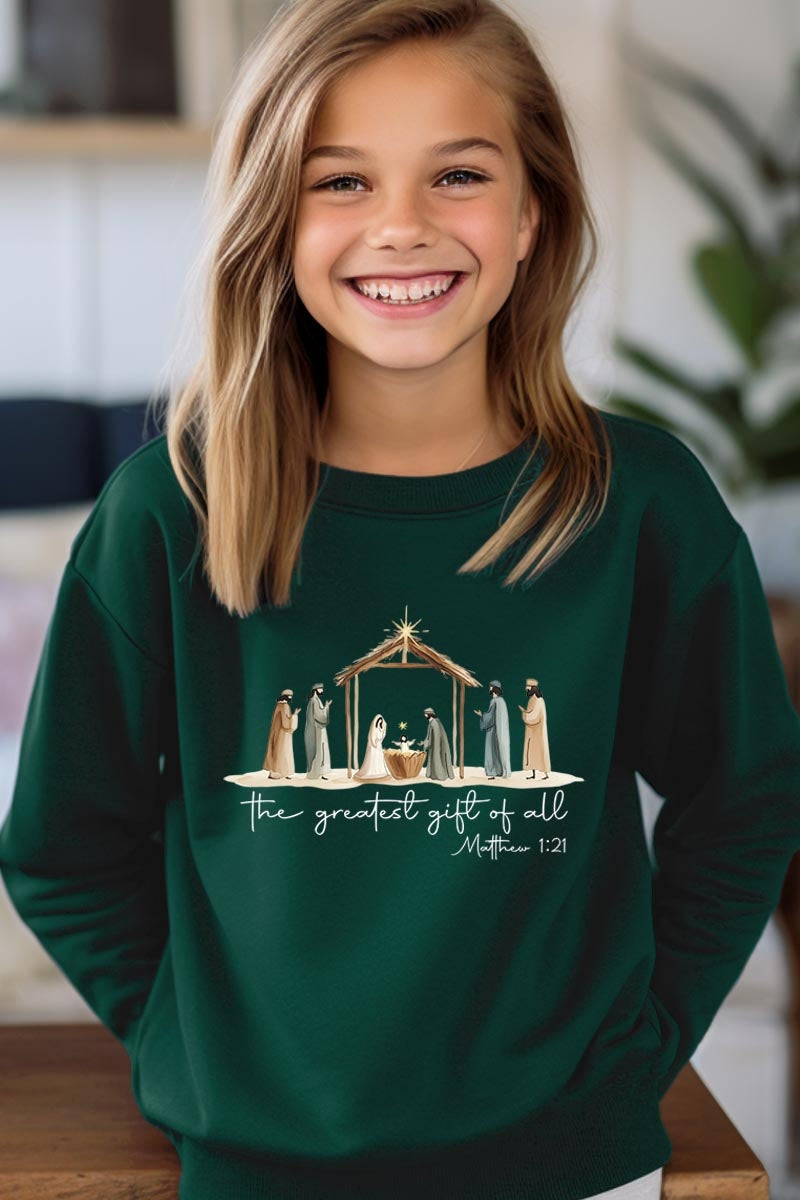 UL180B-E3183Z Nativity Gift Kids Graphic Sweatshirt $20
