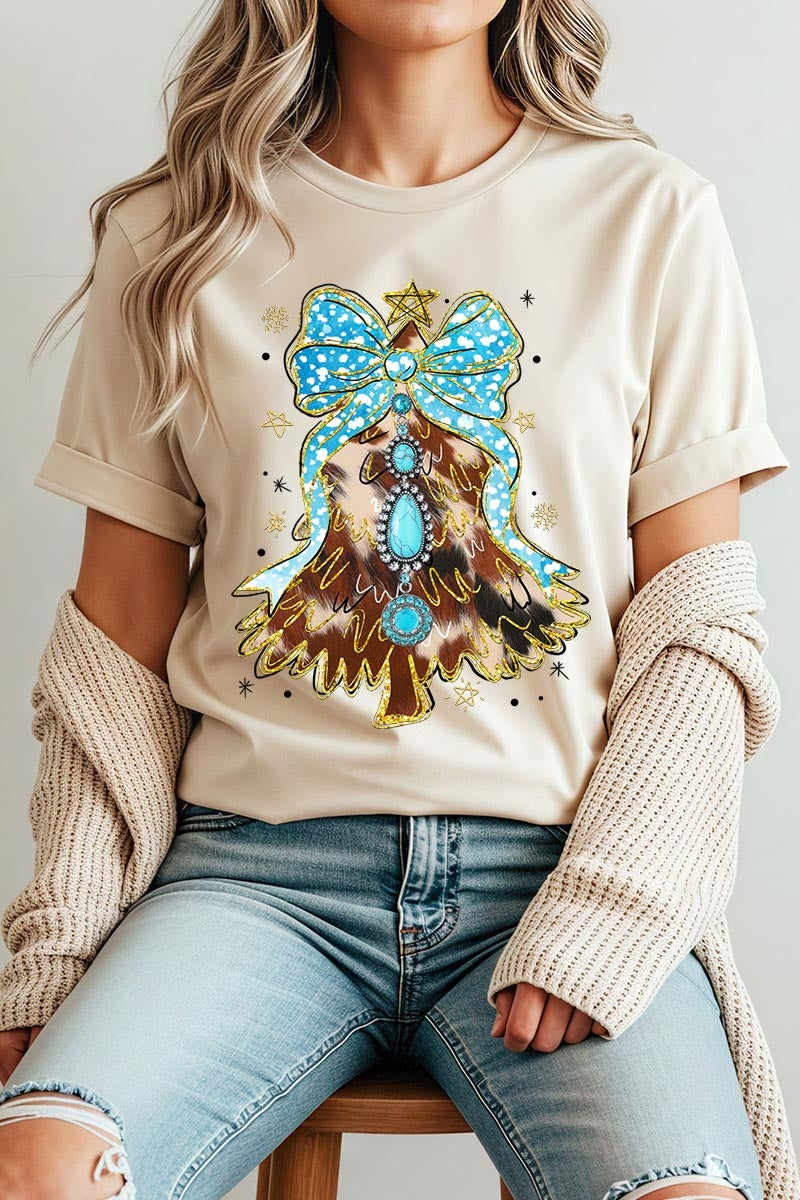 US3001-E3184 Turquoise Christmas Tree Graphic Tee $12.5