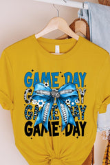 US3001-E3089 Blue Silver Football Game Day Bow Graphic Tee $12.5