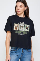 CTS-E3192 Deer Duck Hunting Season Graphic Relaxed Crop Top $11