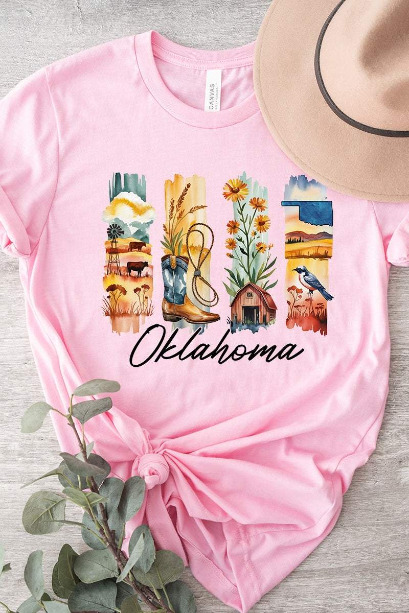 US3001-E3061OK Oklahoma State Brushstroke Graphic Tee $12.5