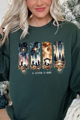 UL180-E3204 Savior Is Born Nativity Graphic Sweatshirt $20