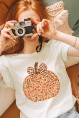 US3001-E3135 Floral Fall Pumpkin Graphic Tee $12.5