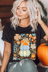US3001-E3153 Floral Pumpkin Stack Graphic Tee $12.5