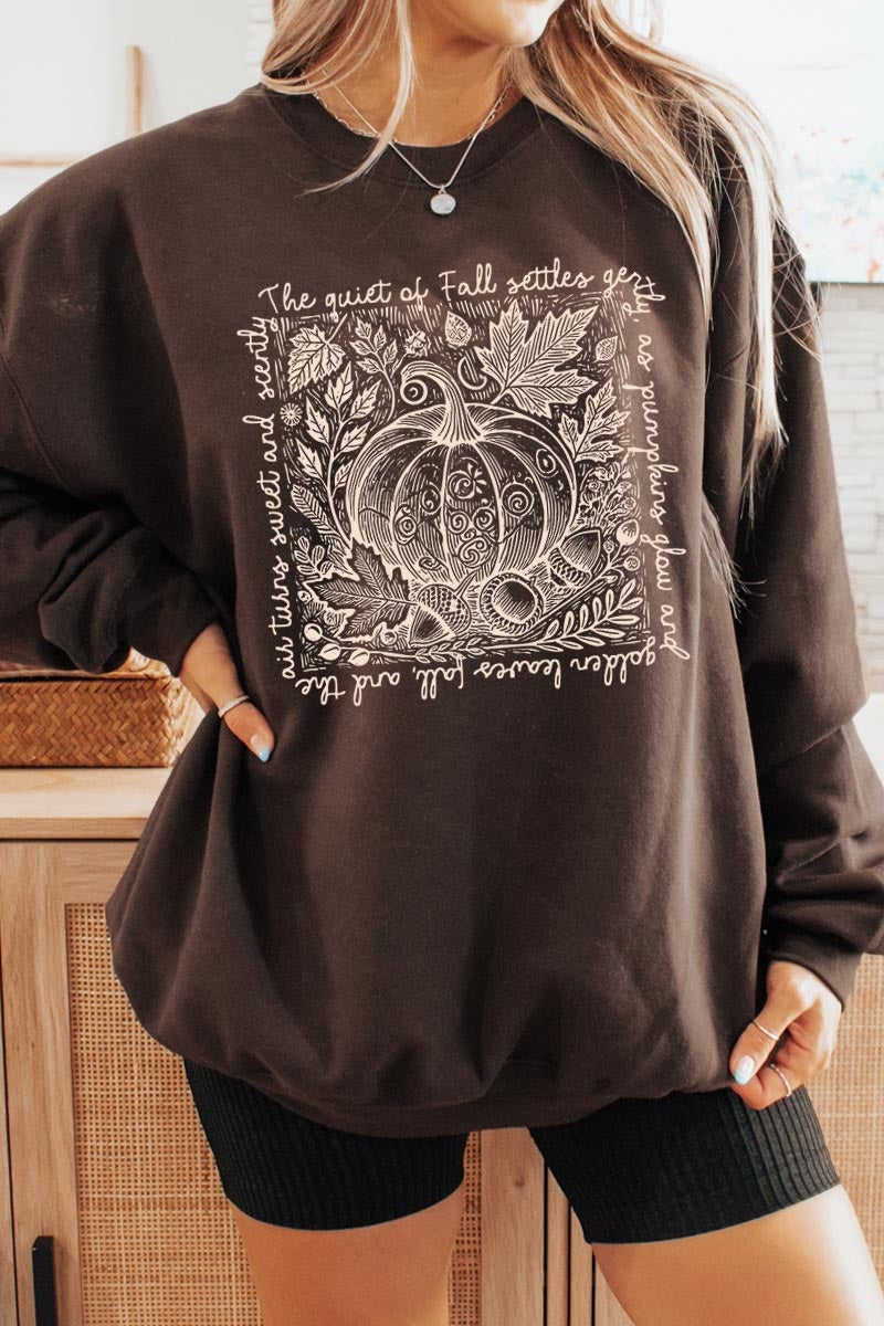 UL180-E3112 Fall Pumpkin Botanical Graphic Sweatshirt $20