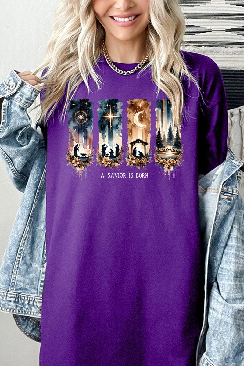 5000P-E3204 Savior Is Born Nativity Graphic Plus Heavy Cotton Tee $12.75