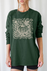 UL240-E3112 Fall Pumpkin Botanical Graphic Long Sleeve Tee $13.75