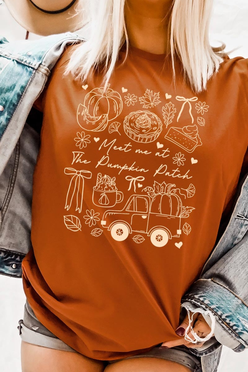US3001P-E3163 Pumpkin Patch Doodle Graphic Plus Tee $16