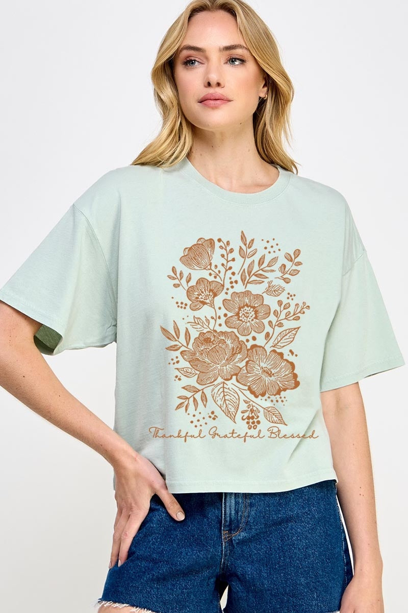 CTS-E3155 Neutral Thanksgiving Graphic Relaxed Crop Top $11