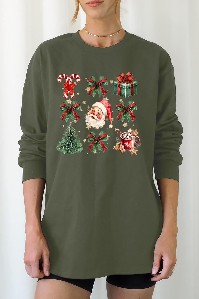 UL240P-E3217 Santa Gifts & Bows Christmas Graphic Plus Long Sleeve Tee $17