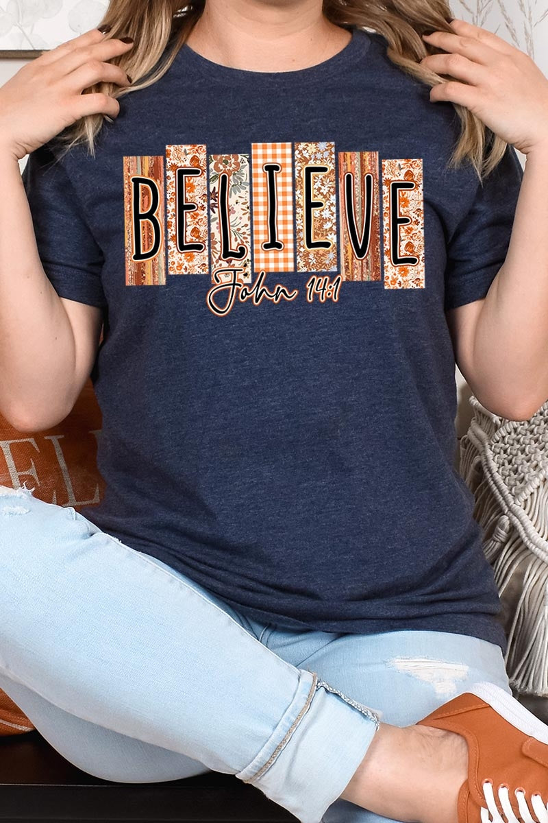 US3001-E3167 Believe Fall Christian Graphic Tee $12.5