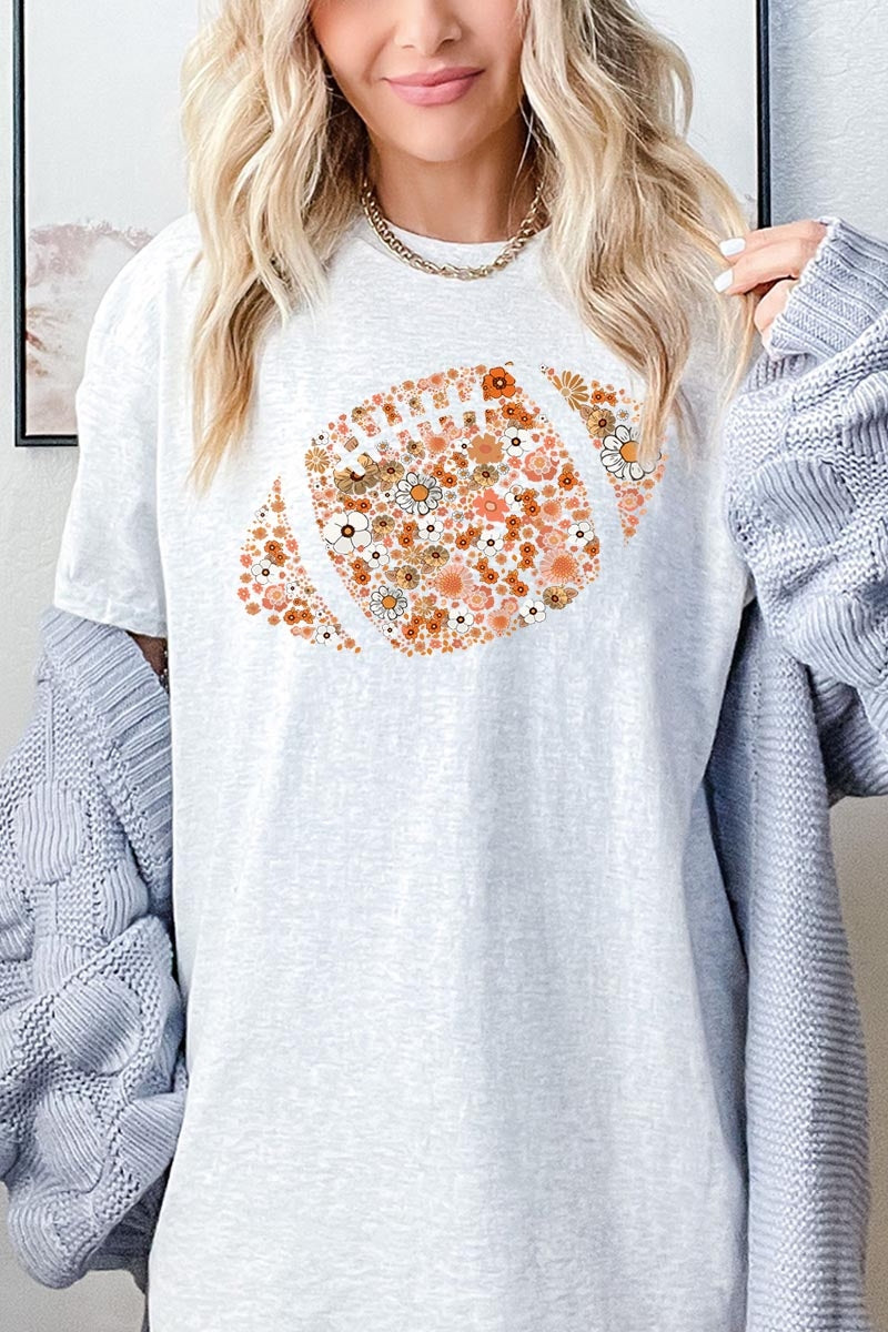 5000-E3133 Floral Football Graphic Heavy Cotton Tee $9