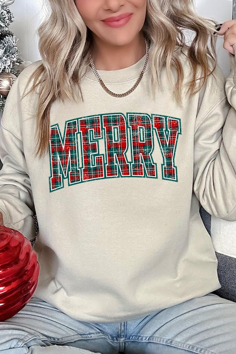 UL180-E3210 Classic Plaid Merry Graphic Sweatshirt $20