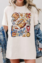 5000P-E3072 Retro Floral Football Graphic Plus Heavy Cotton Tee $12.75
